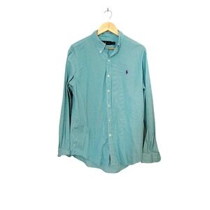 Ralph Lauren Mens Green Teal Striped Button Down Shirt Long Sleeve Large